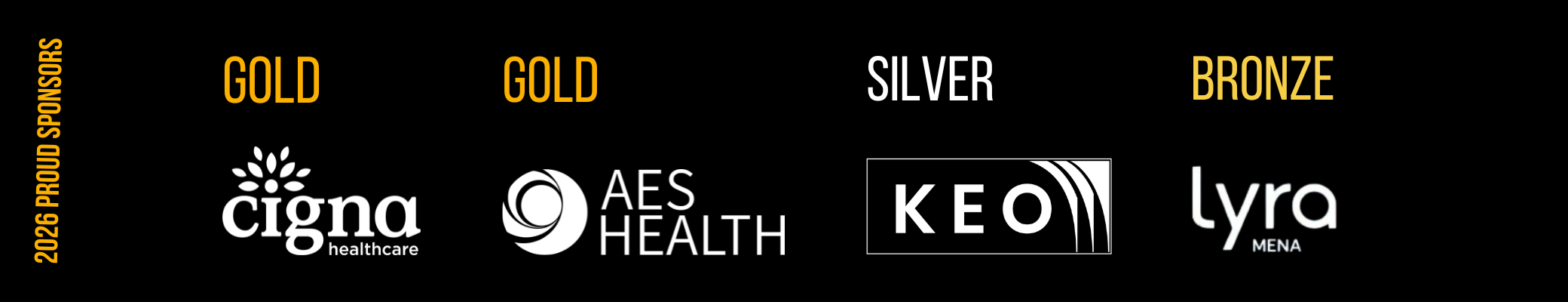 The mentl awards 2026 sponsors: Gold — Cigna Healthcare and AES Health; Silver — KEO; Bronze — Lyra MENA.