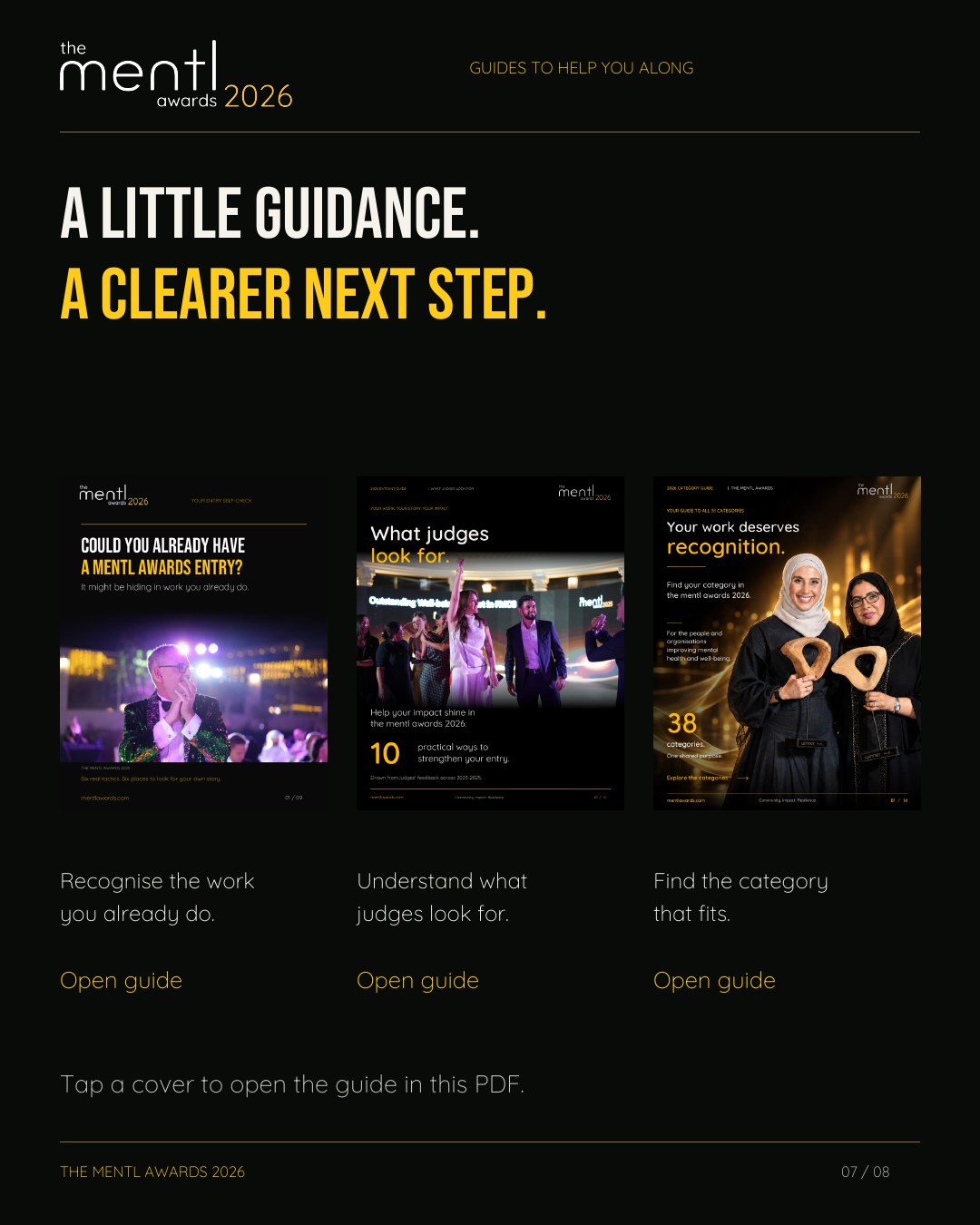Three guides to help you recognise work, understand judging and choose a category.