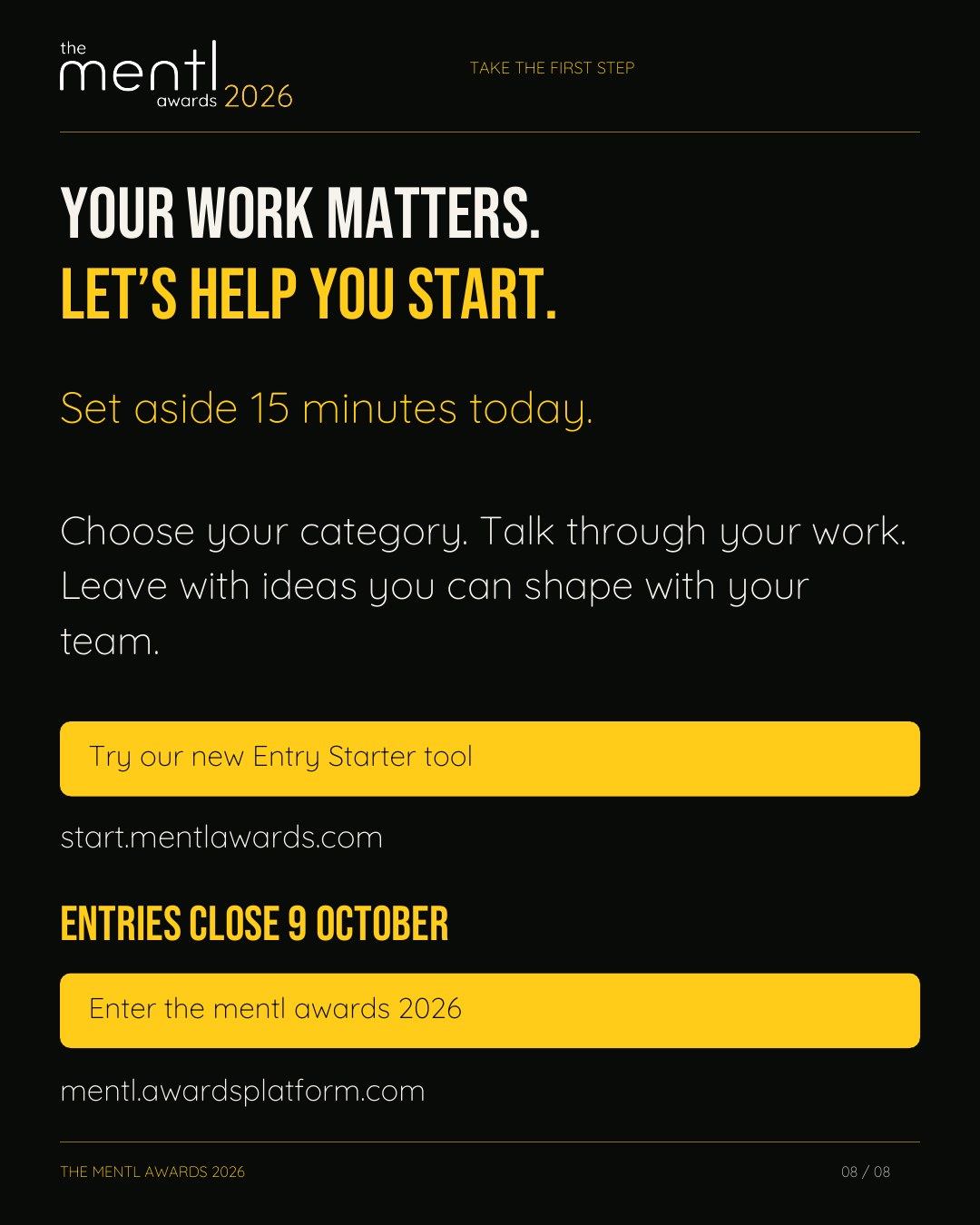 Try Entry Starter and submit your finished entry through Award Force by 9 October.