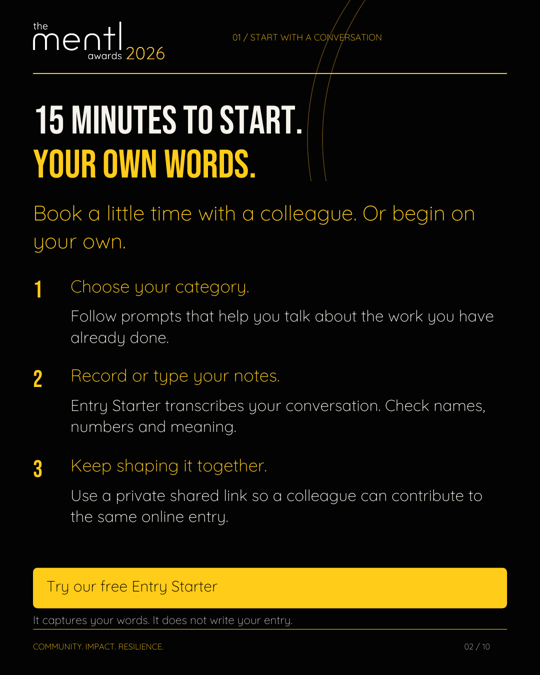 Start with a fifteen-minute conversation using Entry Starter