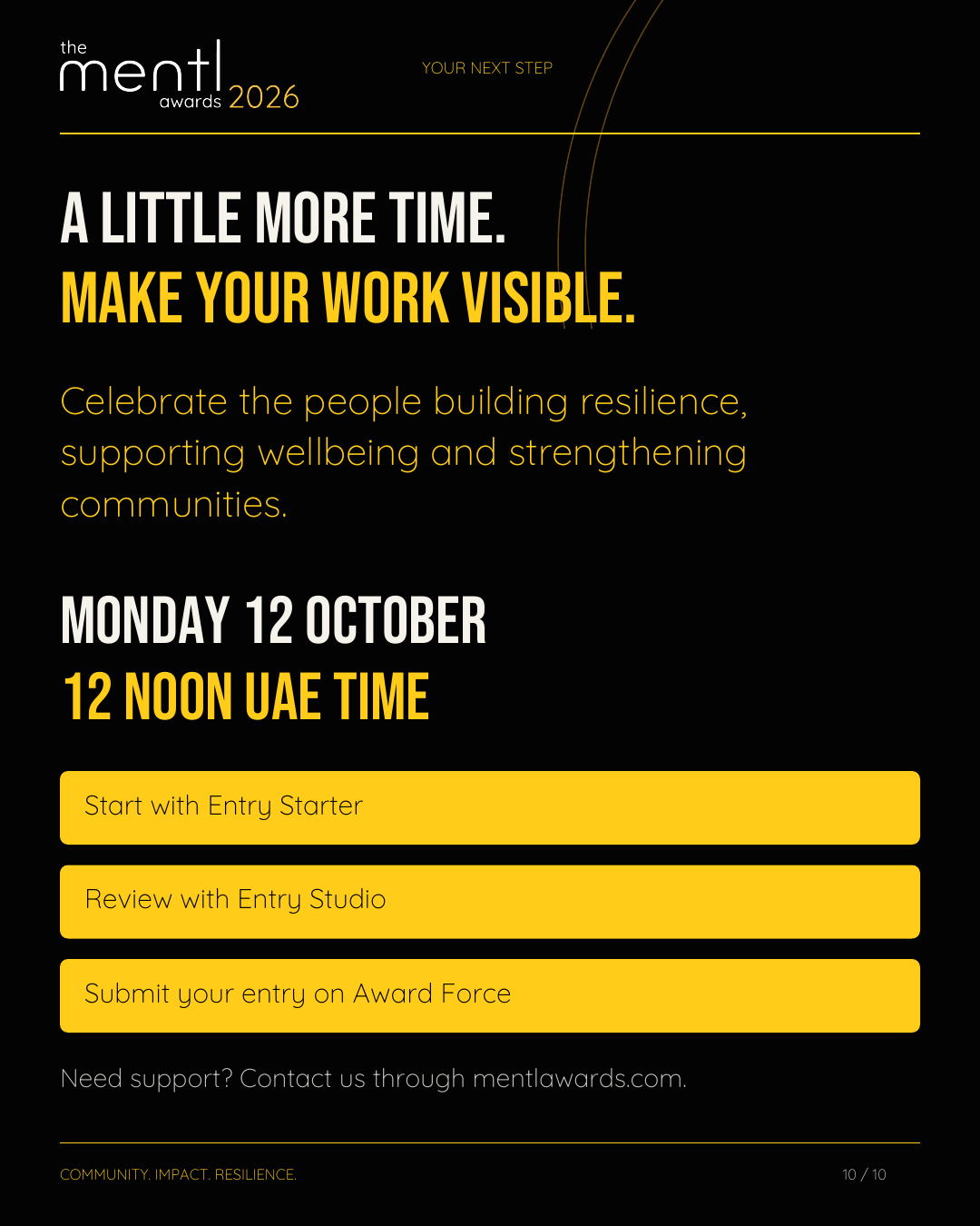 Start, review and submit before Monday 12 October